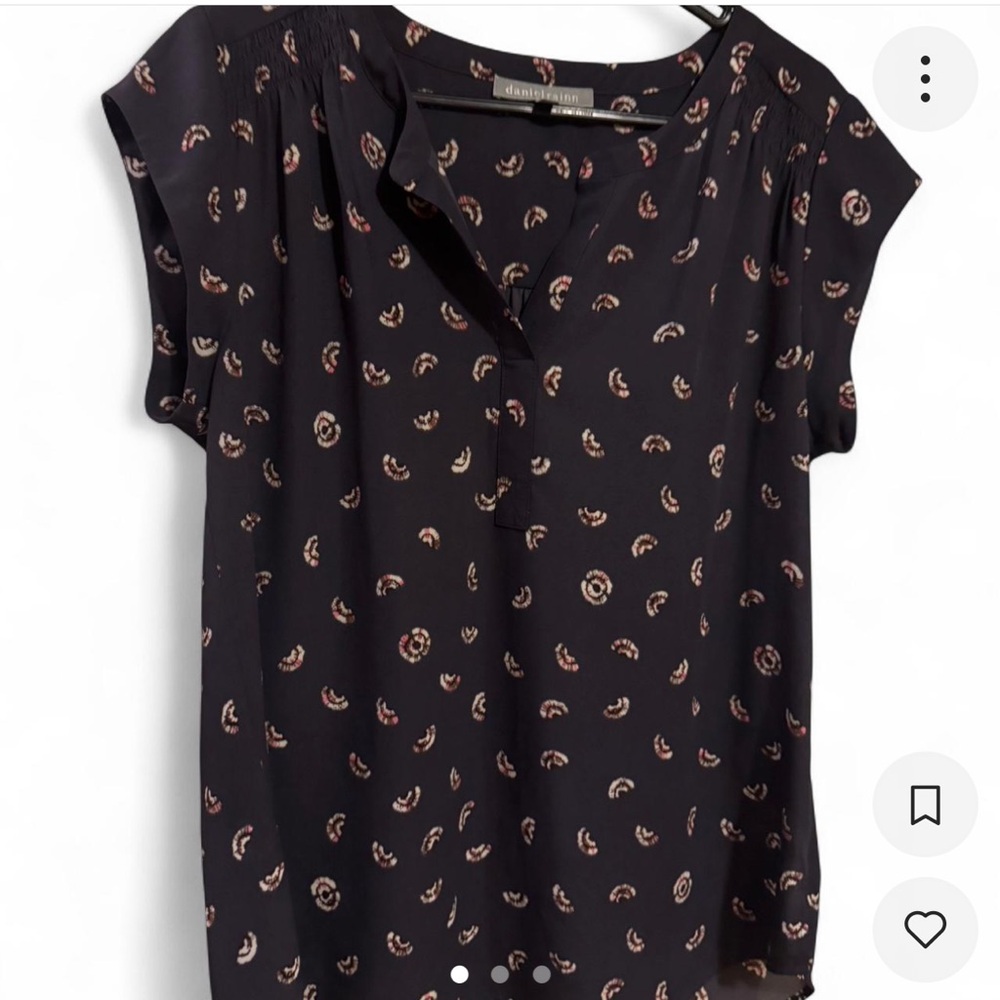 Daniel Rainn Black Blouse with Pink and White Pattern